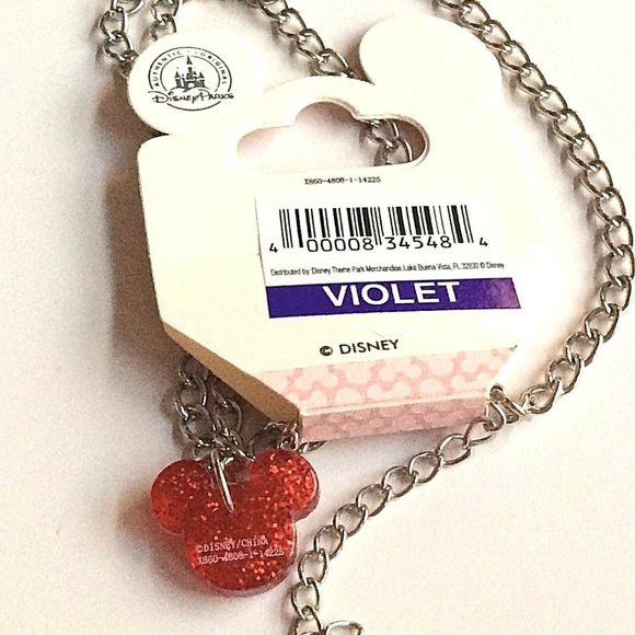 Silver Disney Mickey Mouse Ears Necklace 20" Walt Disneyana World Red Plated - Picture 5 of 9